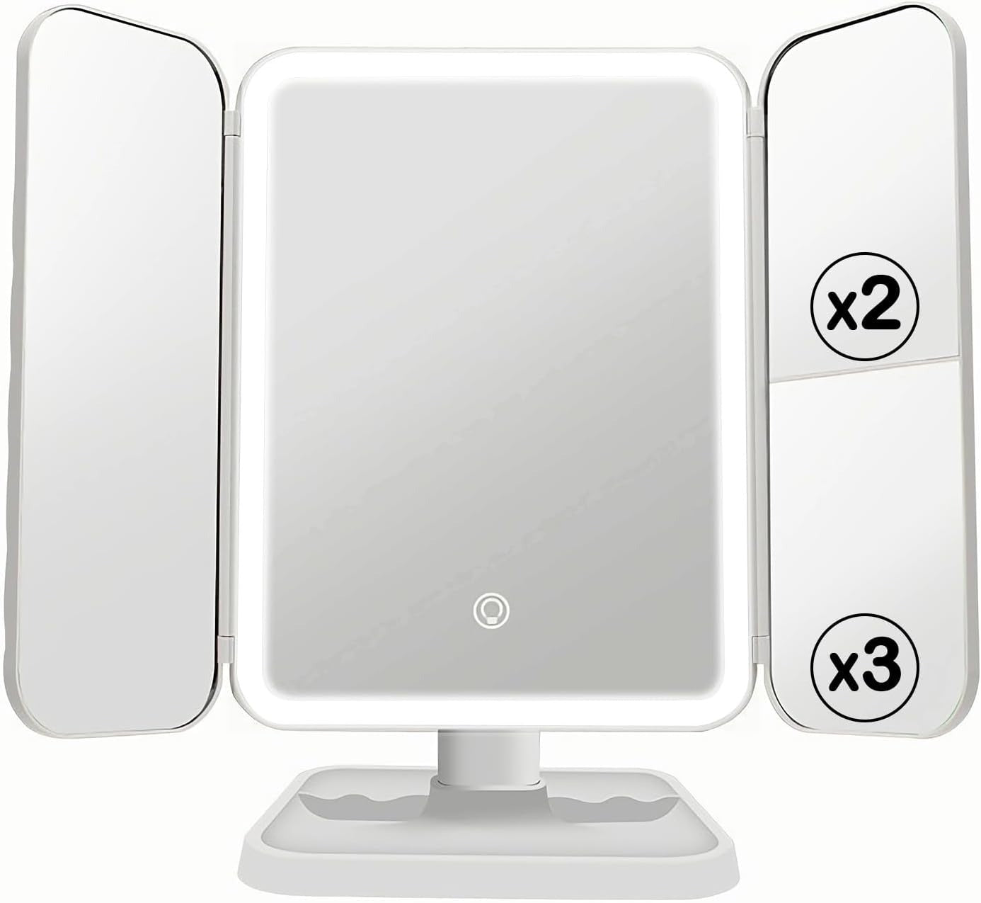 مرآة مكياج مضيئة بثلاث طيات