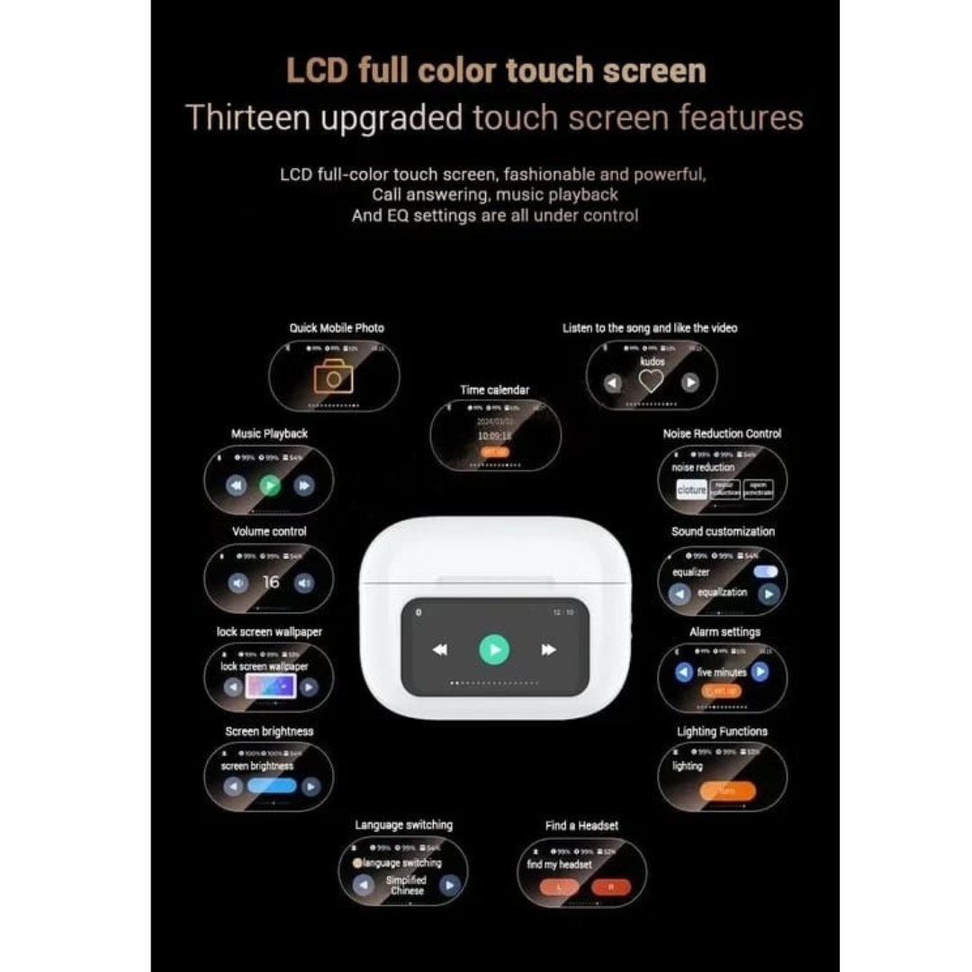 سماعات أذن لاسلكية بتقنية البلوتوث مع شاشة تعمل باللمس