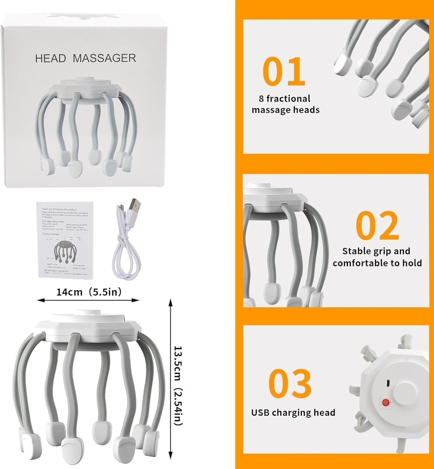 جهاز تدليك فروة الرأس مع 8 نقاط اتصال اهتزازية