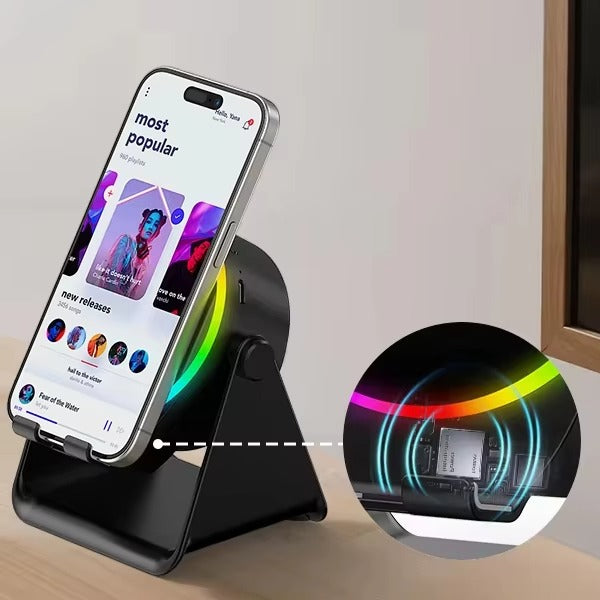 4-in-1 Wireless Induction Speaker with RGB Lights & Phone Stand | 360° Rotating Design